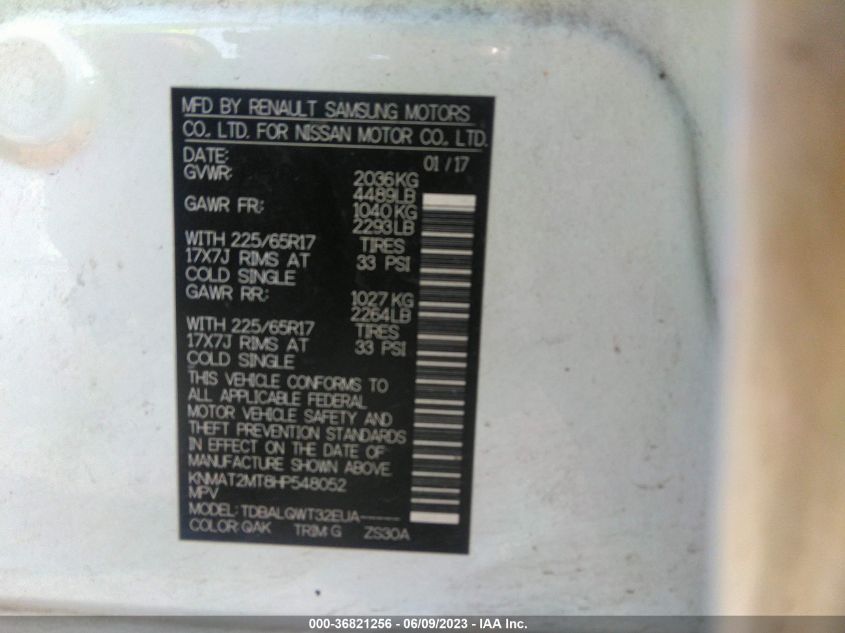 2017 NISSAN ROGUE SV - KNMAT2MT8HP548052