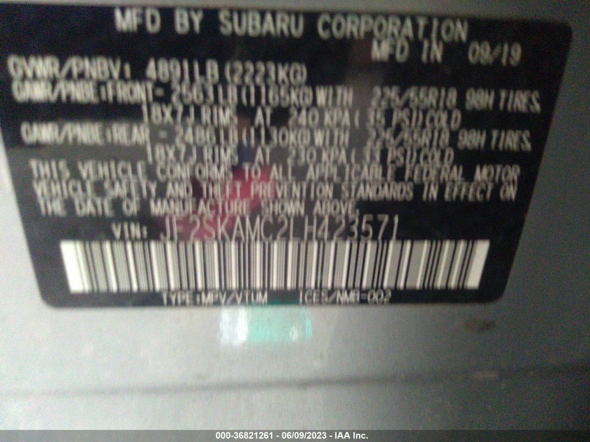 VIN JF2SKAMC2LH423571 2020 SUBARU FORESTER SPORT