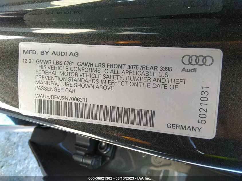 2022 AUDI E-TRON GT PREMIUM PLUS - WAUFJBFW9N7006311