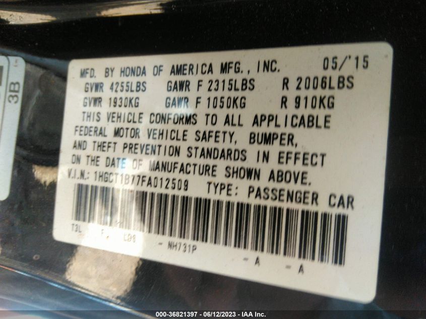 2015 HONDA ACCORD COUPE EX - 1HGCT1B77FA012509