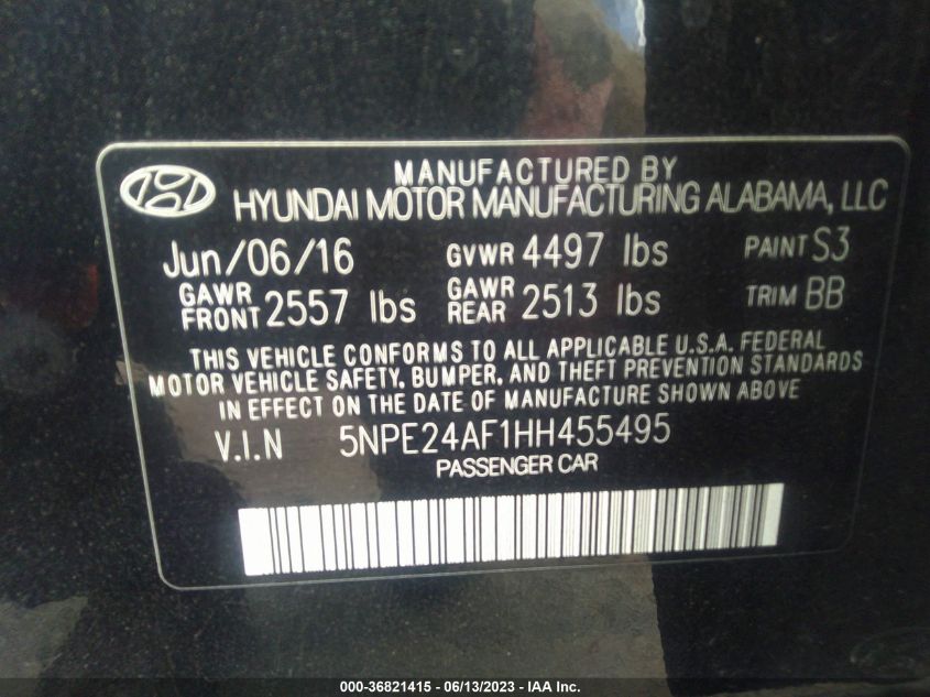 2017 HYUNDAI SONATA SE - 5NPE24AF1HH455495