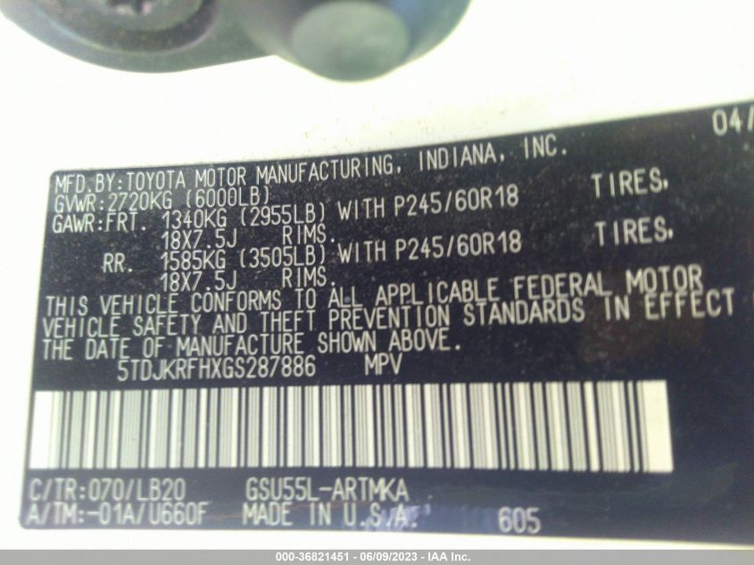 2016 TOYOTA HIGHLANDER XLE - 5TDJKRFHXGS287886