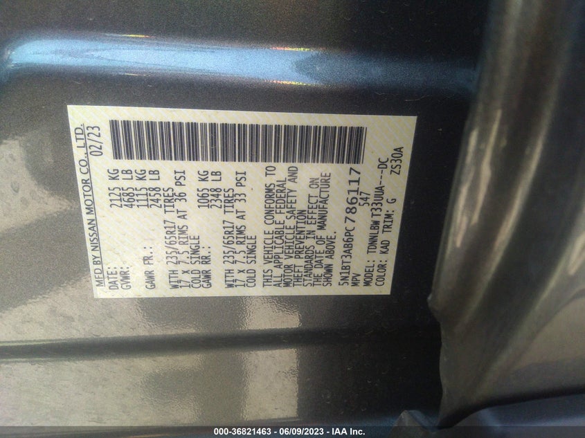 VIN 5N1BT3AB6PC786117 2023 NISSAN ROGUE S