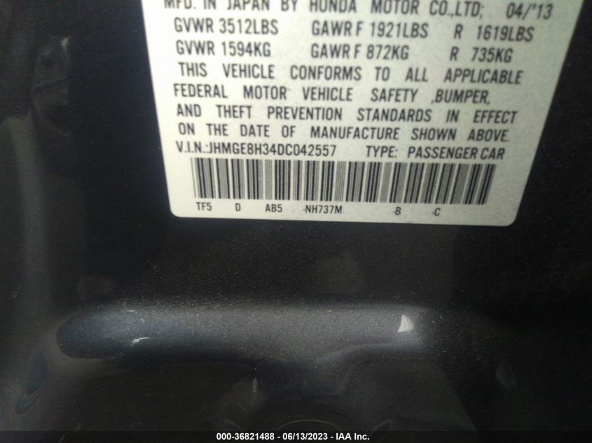 2013 HONDA FIT - JHMGE8H34DC042557