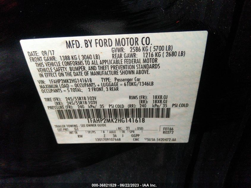 2017 FORD POLICE INTERCEPTOR SEDAN 1FAHP2MK2HG141618