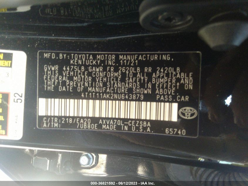 2022 TOYOTA CAMRY SE - 4T1T11AK2NU643879