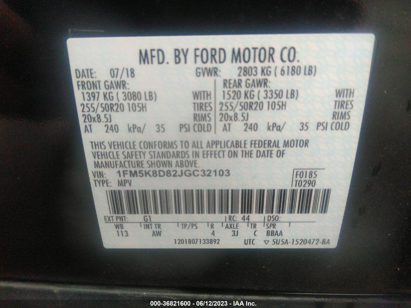 2018 FORD EXPLORER XLT - 1FM5K8D82JGC32103