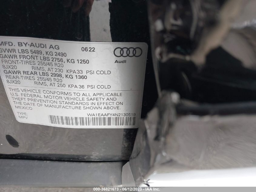 2022 AUDI Q5 S LINE PREMIUM PLUS - WA1EAAFY4N2130519