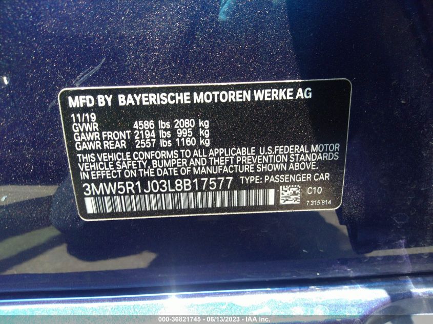 2020 BMW 3 SERIES 330I - 3MW5R1J03L8B17577