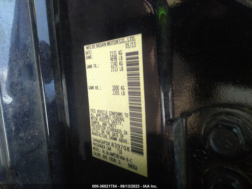 2013 NISSAN MAXIMA 3.5 SV W/PREMIUM PKG - 1N4AA5AP1DC839708