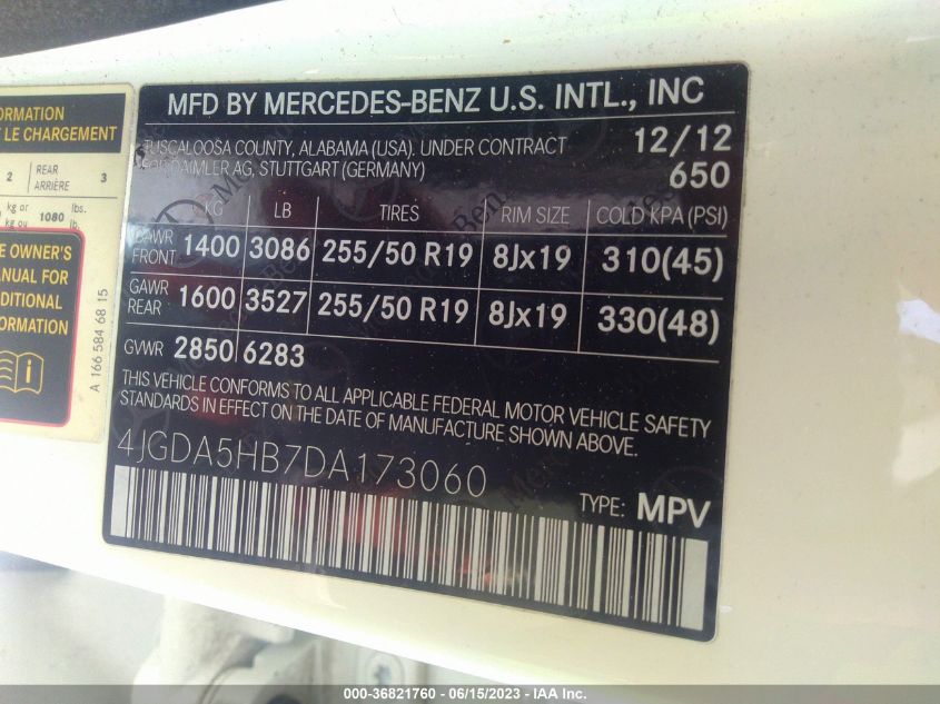 2013 MERCEDES-BENZ M-CLASS ML 350 - 4JGDA5HB7DA173060