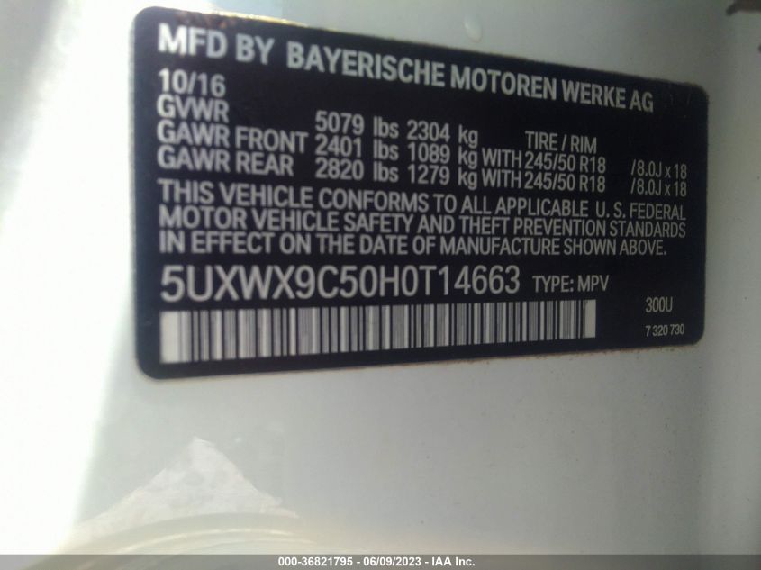 2017 BMW X3 XDRIVE28I - 5UXWX9C50H0T14663