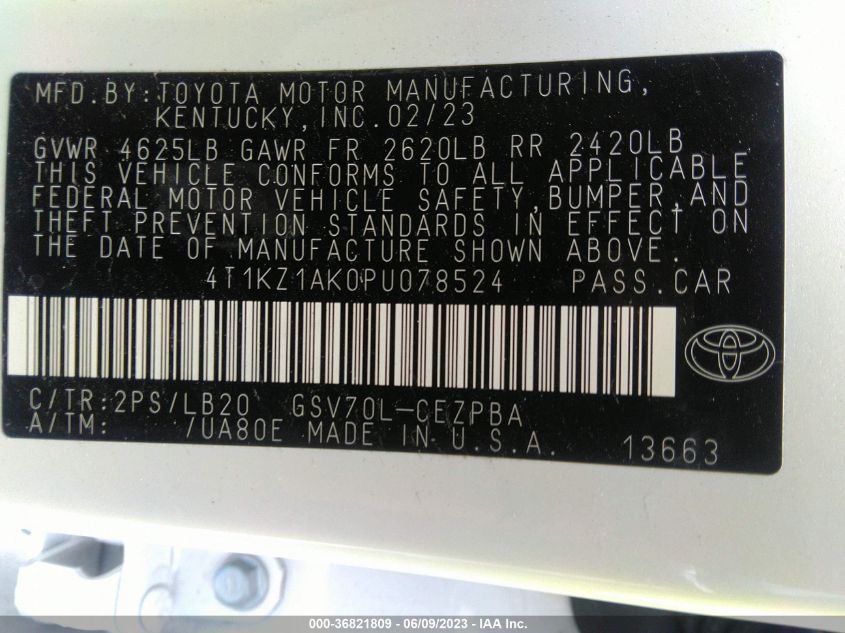 2023 TOYOTA CAMRY V6 - 4T1KZ1AK0PU078524