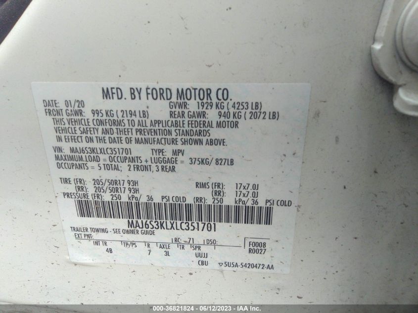2020 FORD ECOSPORT TITANIUM - MAJ6S3KLXLC351701