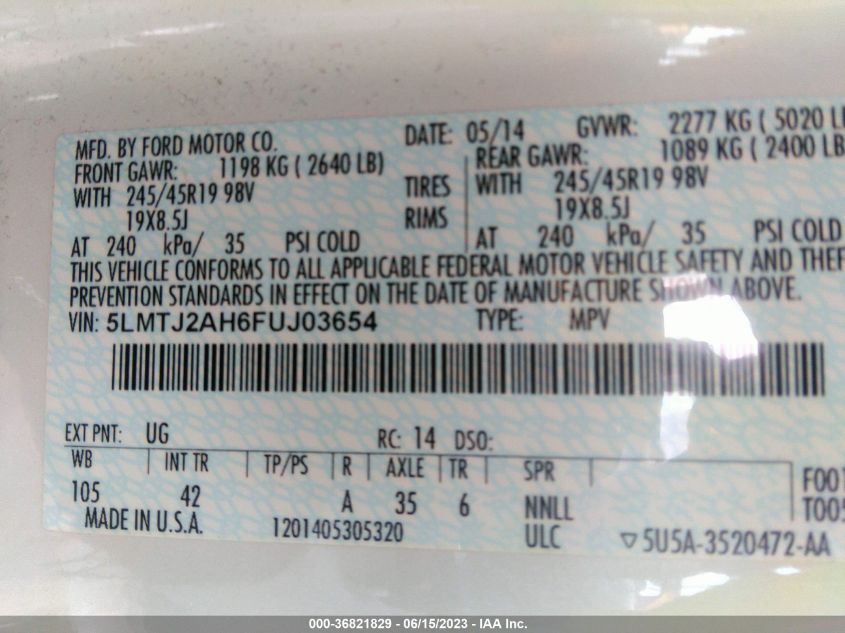 2015 LINCOLN MKC - 5LMTJ2AH6FUJ03654