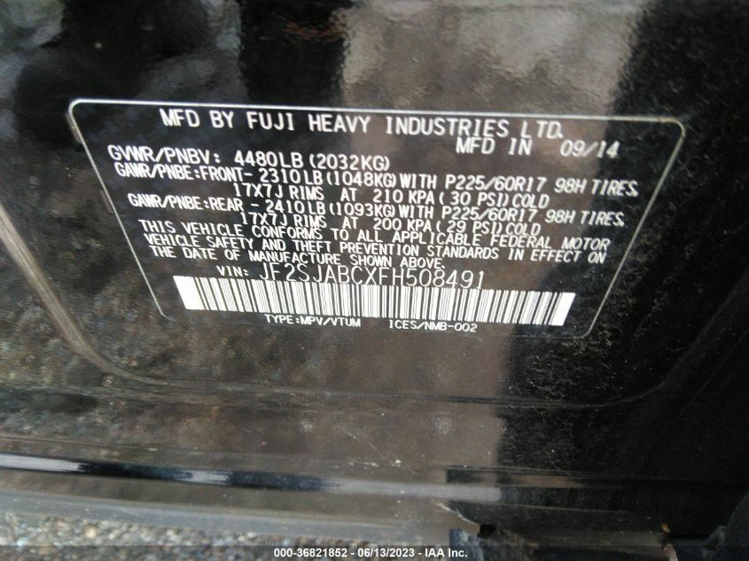 2015 SUBARU FORESTER 2.5I - JF2SJABCXFH508491