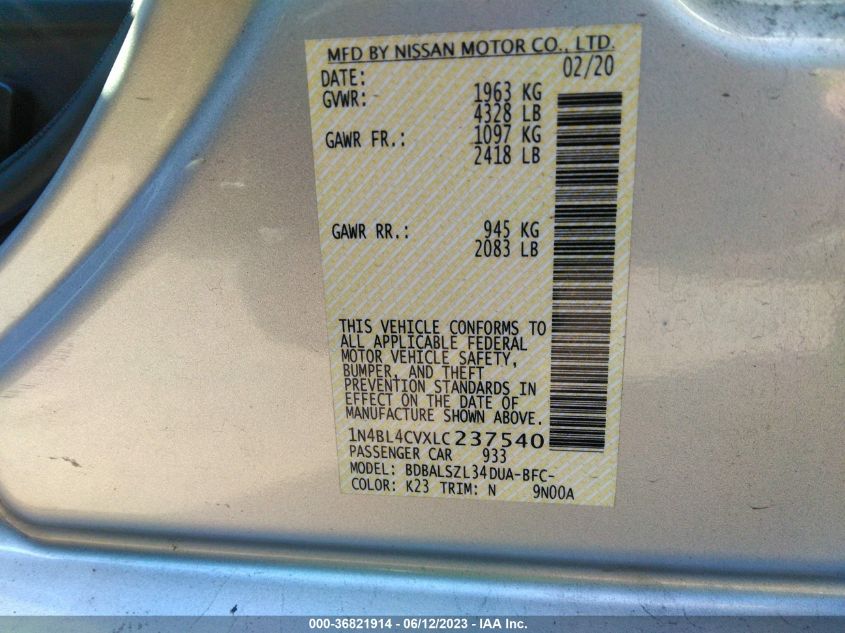2020 NISSAN ALTIMA 2.5 SR - 1N4BL4CVXLC237540