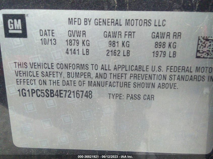 2014 CHEVROLET CRUZE 1LT - 1G1PC5SB4E7216748