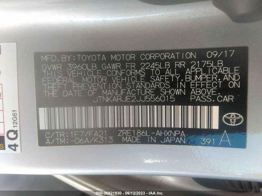 2018 TOYOTA COROLLA IM - JTNKARJE2JJ556015