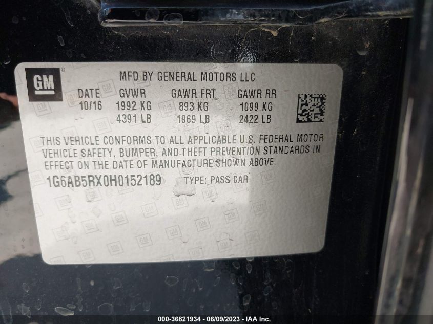 2017 CADILLAC ATS SEDAN LUXURY RWD - 1G6AB5RX0H0152189