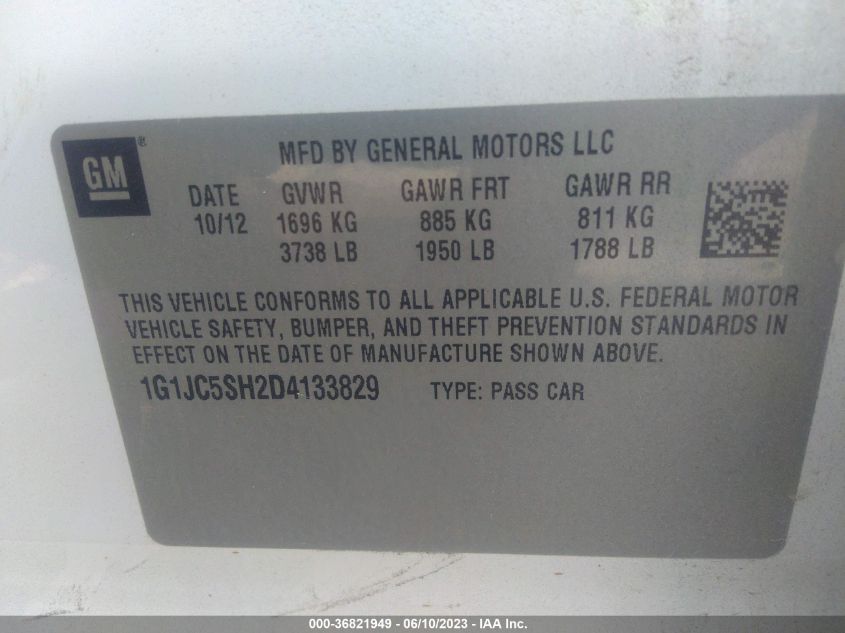 2013 CHEVROLET SONIC LT - 1G1JC5SH2D4133829