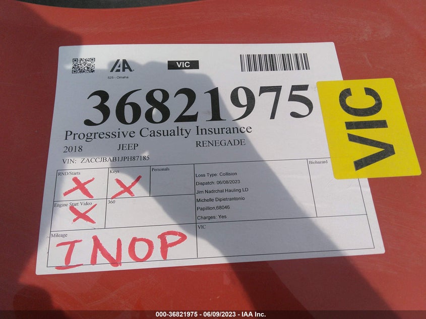 VIN ZACCJBAB1JPH87185 2018 JEEP RENEGADE SPORT