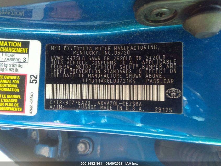 2020 TOYOTA CAMRY SE - 4T1G11AK6LU373165
