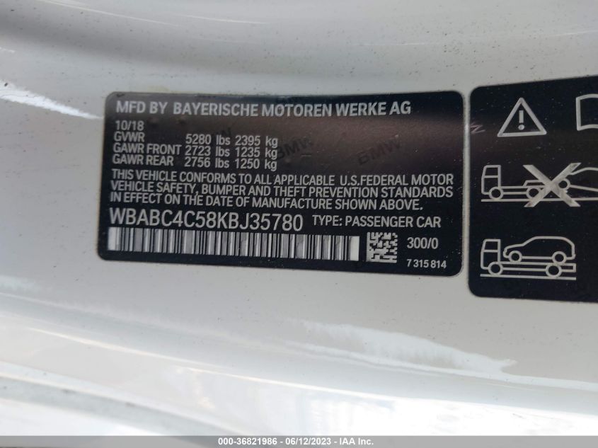 2019 BMW 8 SERIES M850I XDRIVE - WBABC4C58KBJ35780