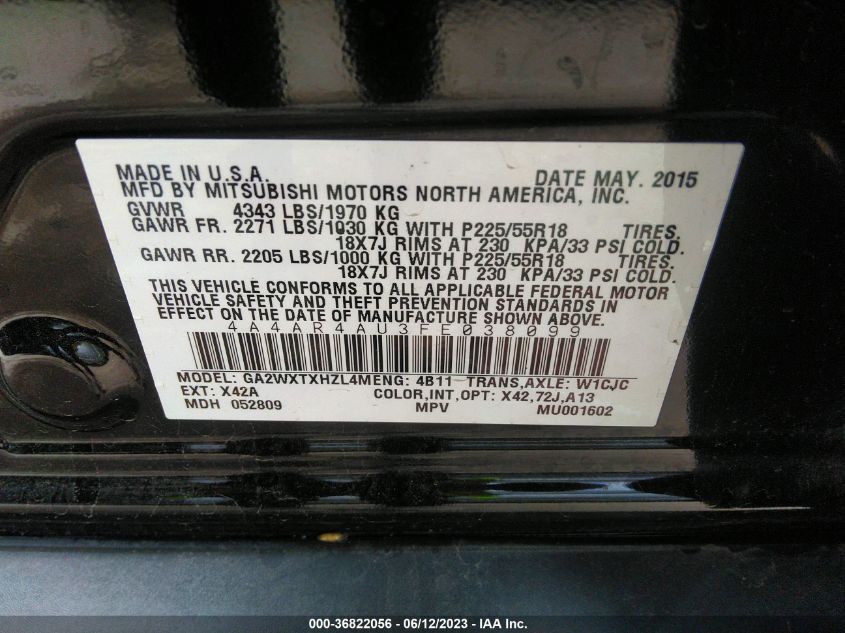 2015 MITSUBISHI OUTLANDER SPORT SE - 4A4AR4AU3FE038099