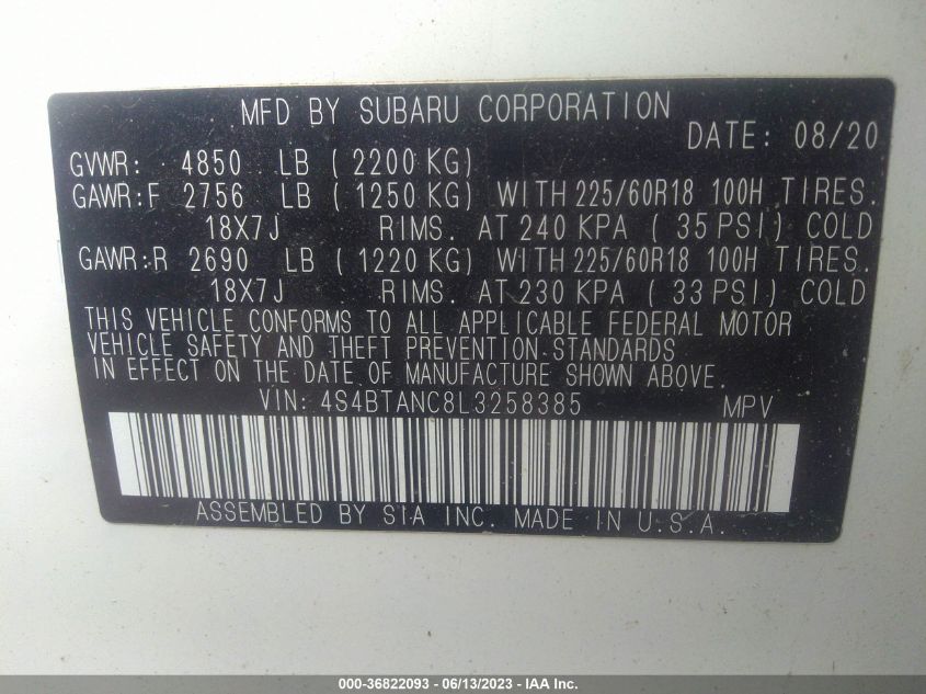 2020 SUBARU OUTBACK LIMITED - 4S4BTANC8L3258385