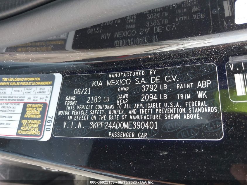 2021 KIA FORTE LXS - 3KPF24AD0ME390401