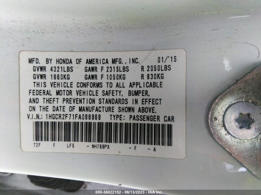 2015 HONDA ACCORD SEDAN EX - 1HGCR2F71FA096969