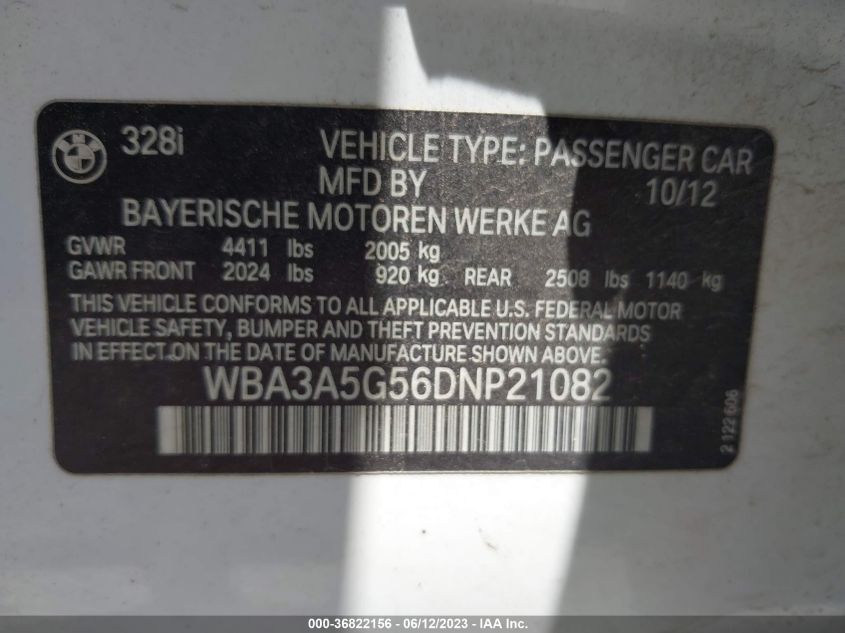 2013 BMW 3 SERIES 328I - WBA3A5G56DNP21082