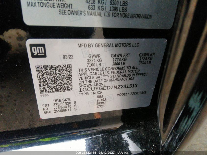 2022 CHEVROLET SILVERADO 1500 LTD LTZ - 1GCUYGED7NZ231513
