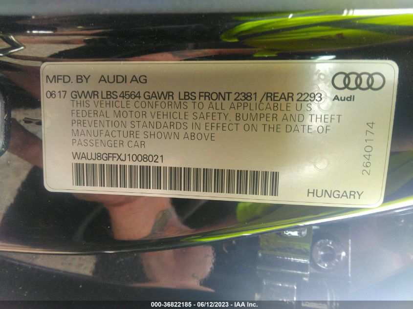 2018 AUDI A3 SEDAN PREMIUM PLUS - WAUJ8GFFXJ1008021