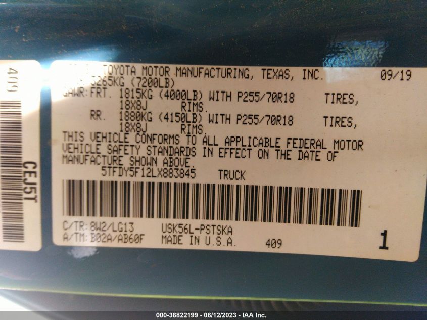 2020 TOYOTA TUNDRA 4WD SR5/TRD PRO - 5TFDY5F12LX883845
