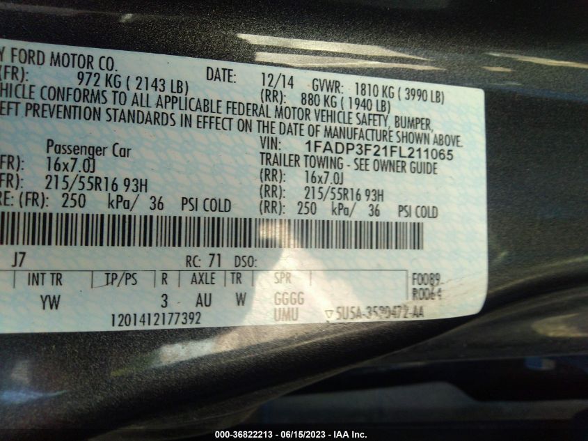 2015 FORD FOCUS SE - 1FADP3F21FL211065