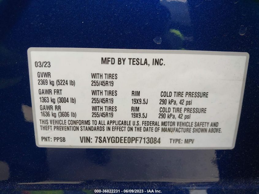 2023 TESLA MODEL Y LONG RANGE - 7SAYGDEE0PF713084