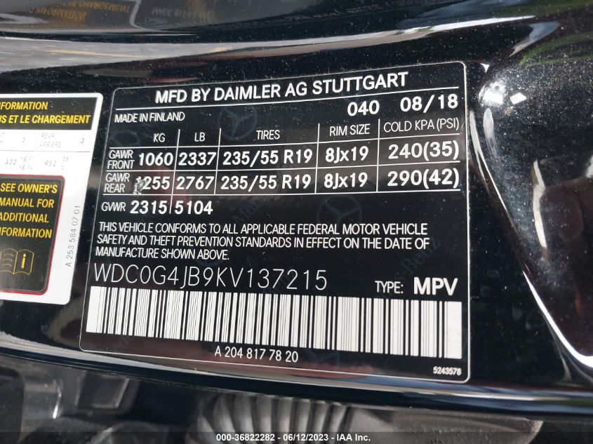 2019 MERCEDES-BENZ GLC GLC 300 - WDC0G4JB9KV137215