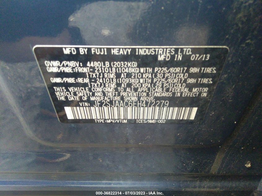 2014 SUBARU FORESTER 2.5I - JF2SJAAC6EH472279