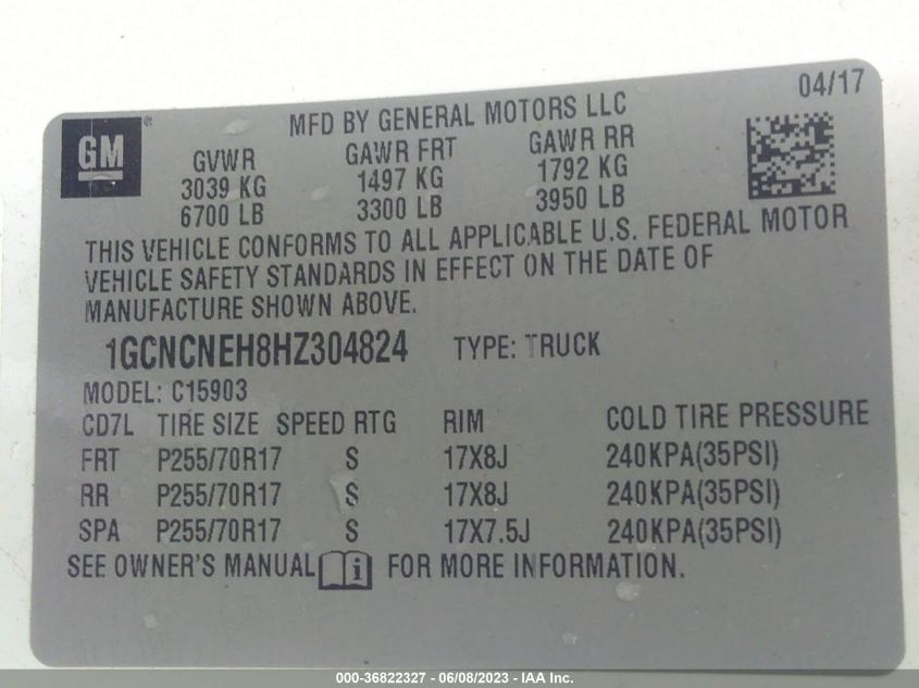 2017 CHEVROLET SILVERADO 1500 WORK TRUCK - 1GCNCNEH8HZ304824