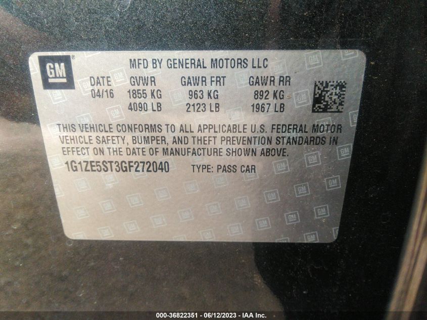 2016 CHEVROLET MALIBU LT - 1G1ZE5ST3GF272040