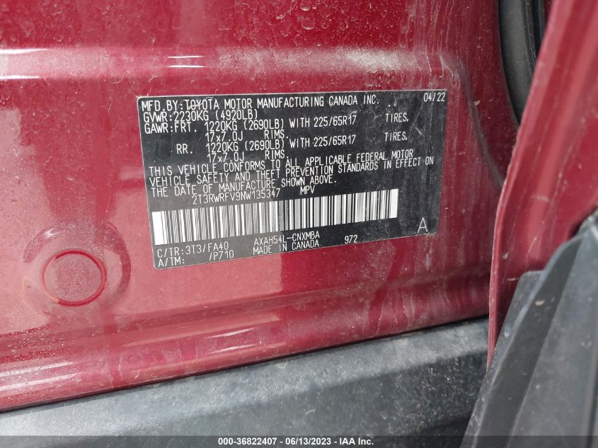2022 TOYOTA RAV4 XLE - 2T3RWRFV9NW135347