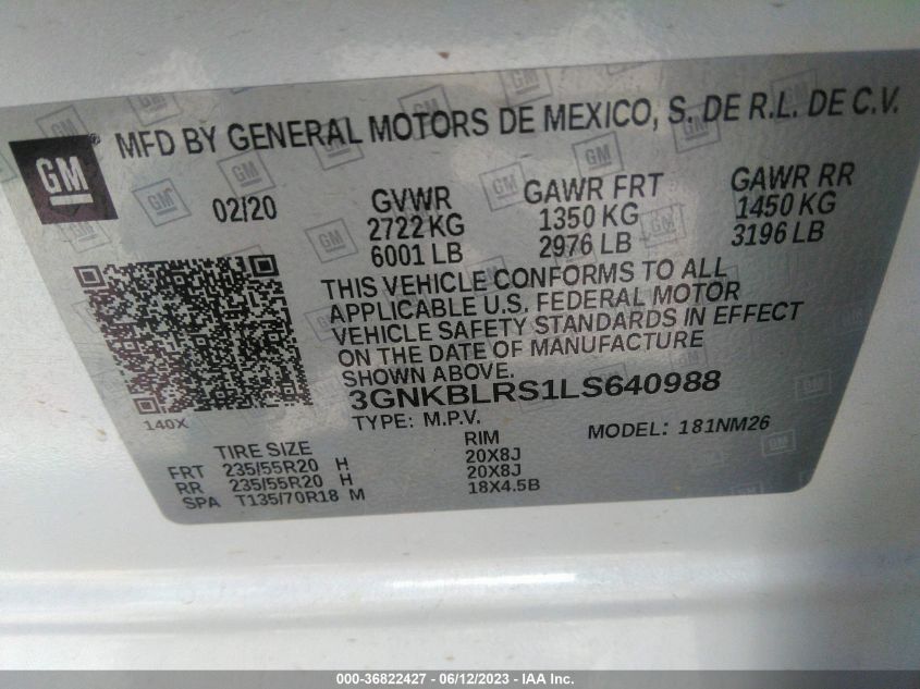 2020 CHEVROLET BLAZER PREMIER - 3GNKBLRS1LS640988