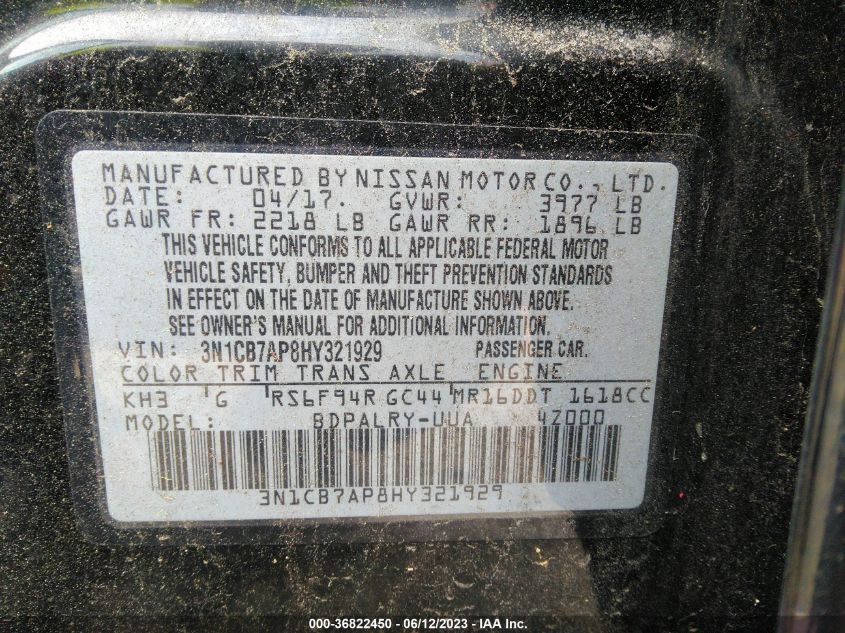 2017 NISSAN SENTRA SR TURBO - 3N1CB7AP8HY321929
