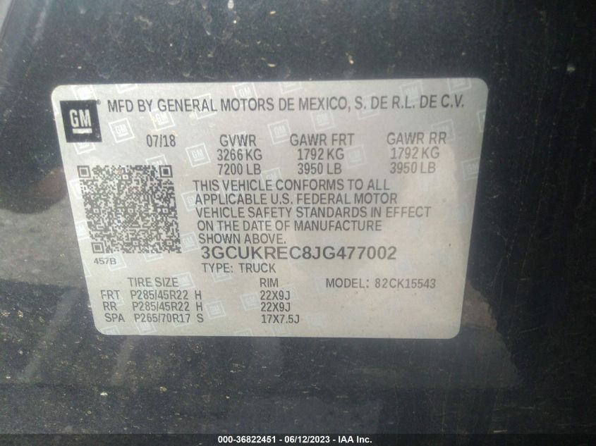 2018 CHEVROLET SILVERADO 1500 LT - 3GCUKREC8JG477002