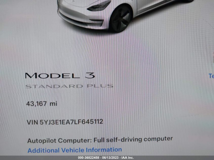 2020 TESLA MODEL 3 STANDARD RANGE - 5YJ3E1EA7LF645112