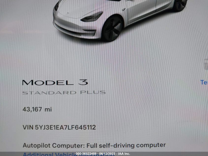 2020 TESLA MODEL 3 STANDARD RANGE - 5YJ3E1EA7LF645112