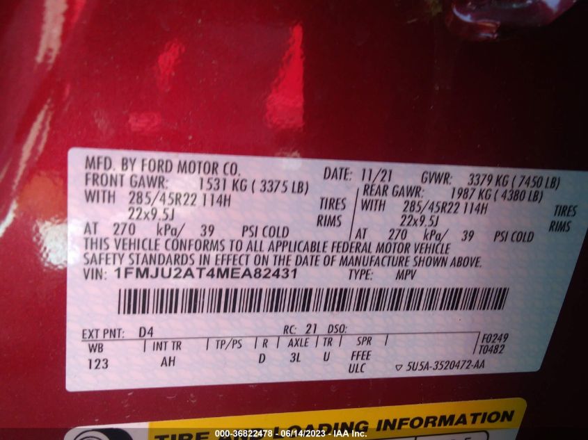 2021 FORD EXPEDITION LIMITED - 1FMJU2AT4MEA82431