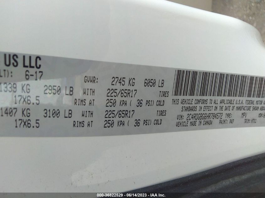 2017 DODGE GRAND CARAVAN SE - 2C4RDGBG6HR784572